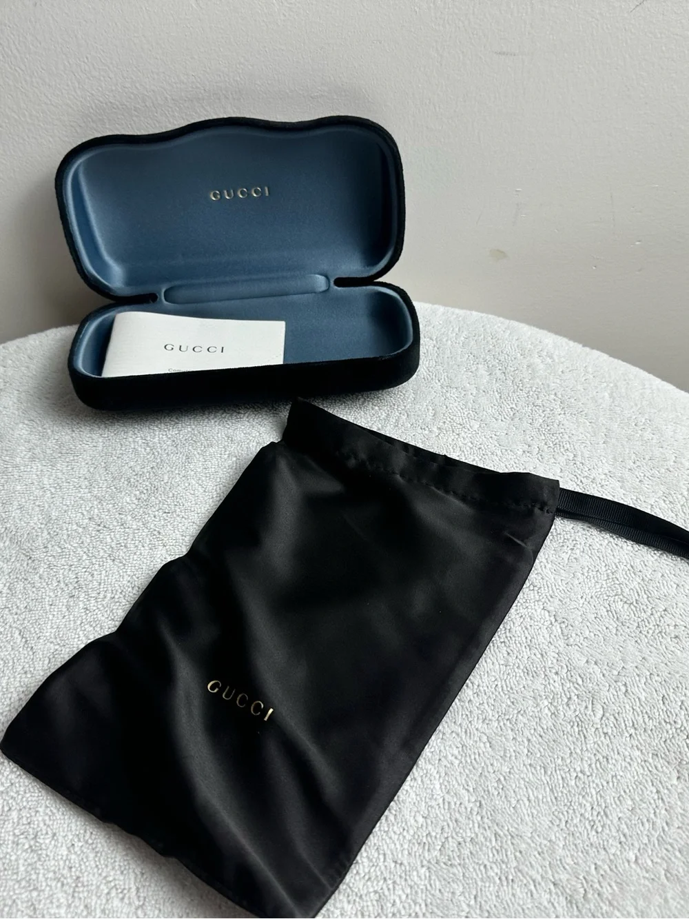Gucci Black Velvet Eyewear Case with Drawstring Pouch